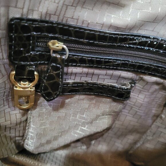 Cole Haan Black Croc Embossed Leather Satchel/Briefcase Women Large Size - Picture 14 of 16